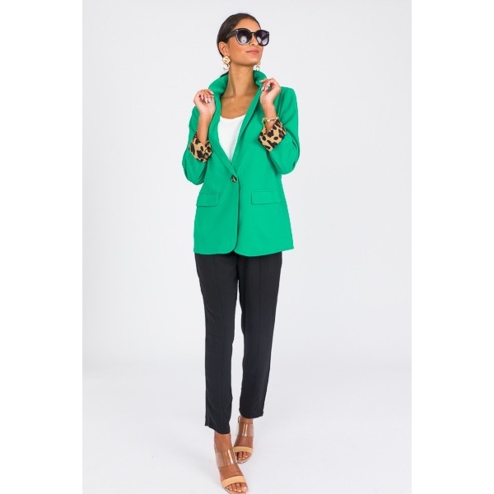 NWT Lilypad Green Leopard Print Lined Dress Blazer Womens Size 2X Emerald Spring